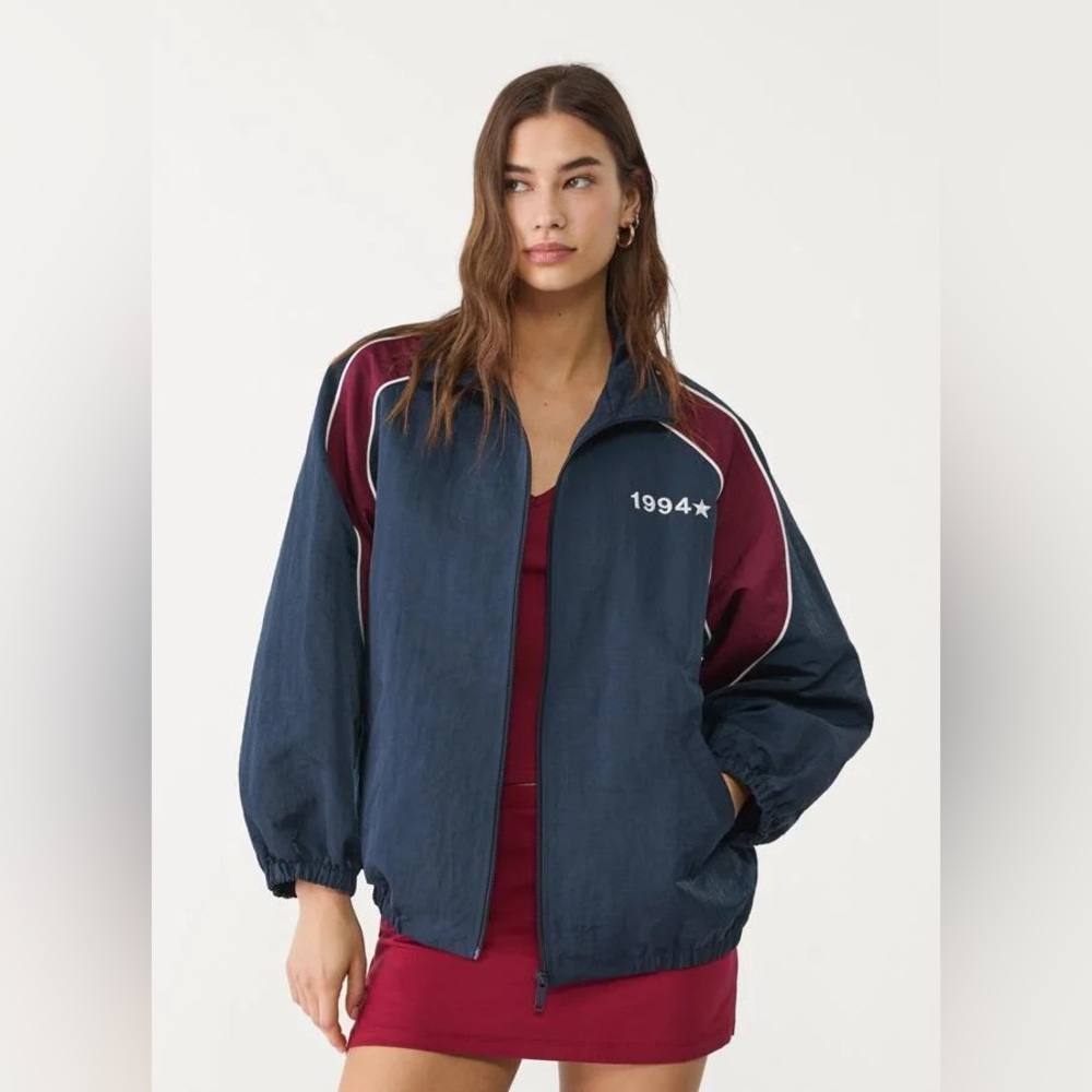 Stradivarius Navy and Burgundy Bomber Jacket